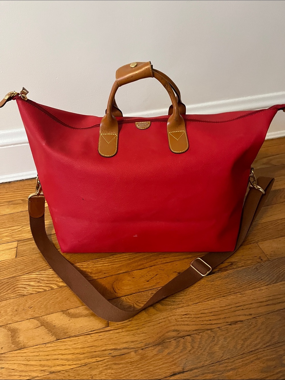 Bric's Red Duffel with Tan Leather Trim